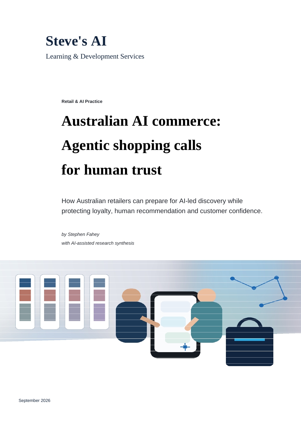 Cover of Australian AI commerce: Agentic shopping calls for human trust, by Stephen Fahey, September 2026